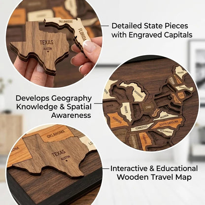 🔥USA Wooden Travel Map Puzzle for Adventure Lovers 🔥