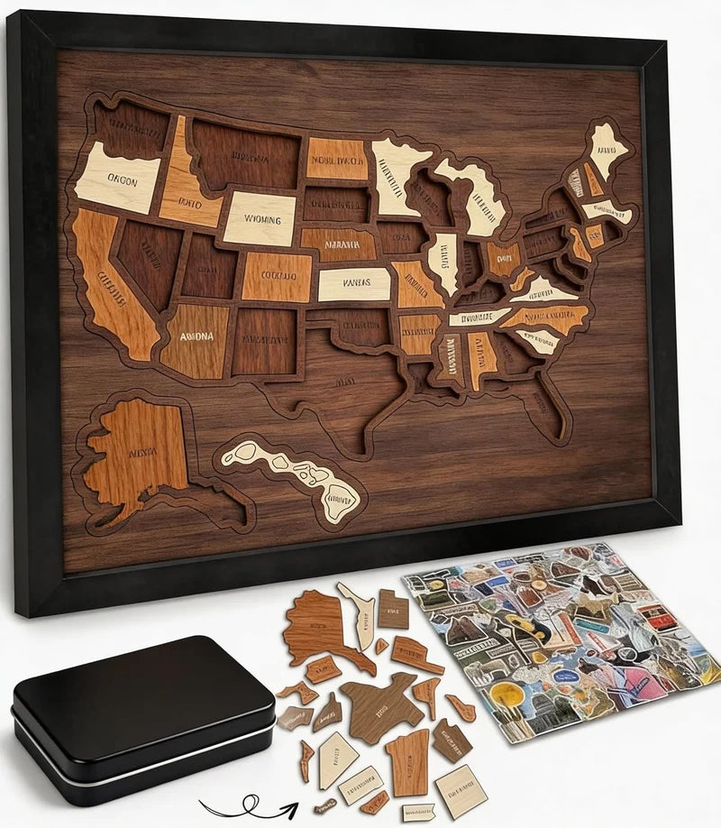 🔥USA Wooden Travel Map Puzzle for Adventure Lovers 🔥